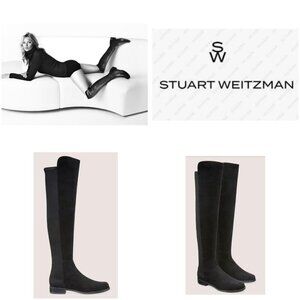 Stuart Weitzman 5050 Black Suede Over The Knee Flat Boots Stretch OTK Women 7.5